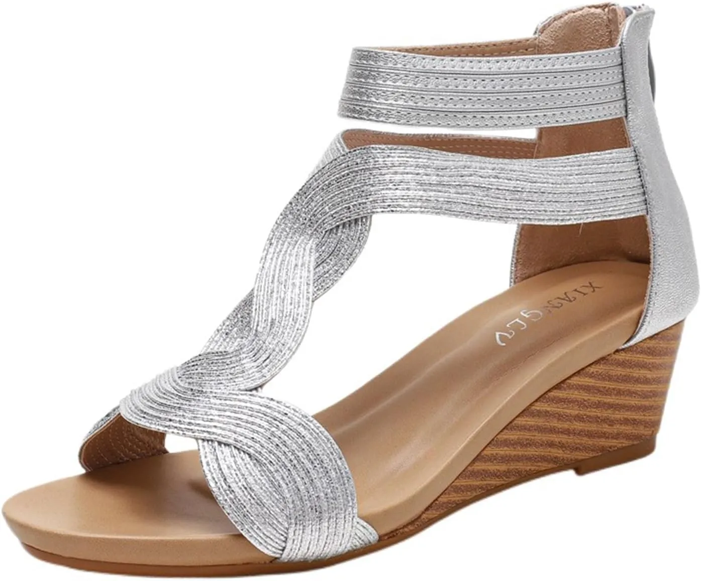 Sandals Women Slides Gladiator Wedge Heel Sandals Open Toe Cut Out Zipper Back Platform Sandal Lightweight Casual Non Slip Walking Shoes Elegant Footwear for Walking Vacation