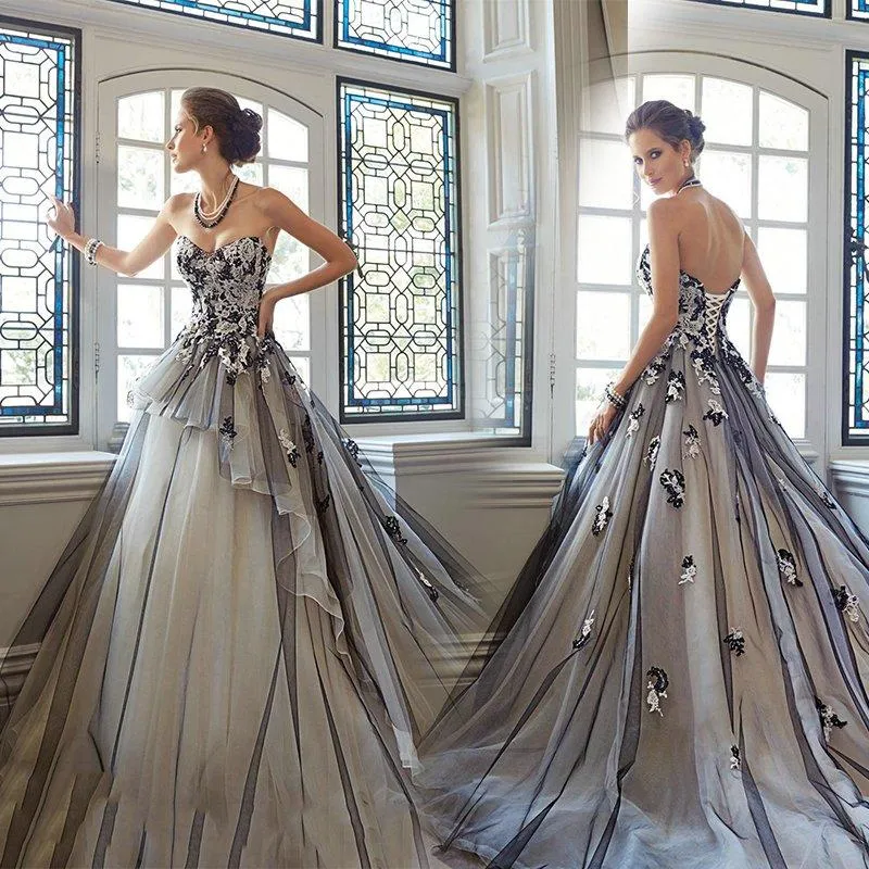 Sweetheart Lace Up Tulle A-line Modest Evening Party Prom Dress, Unique Wedding Dress, PD0403