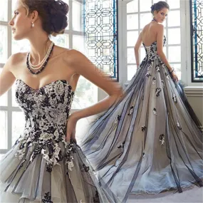 Sweetheart Lace Up Tulle A-line Modest Evening Party Prom Dress, Unique Wedding Dress, PD0403