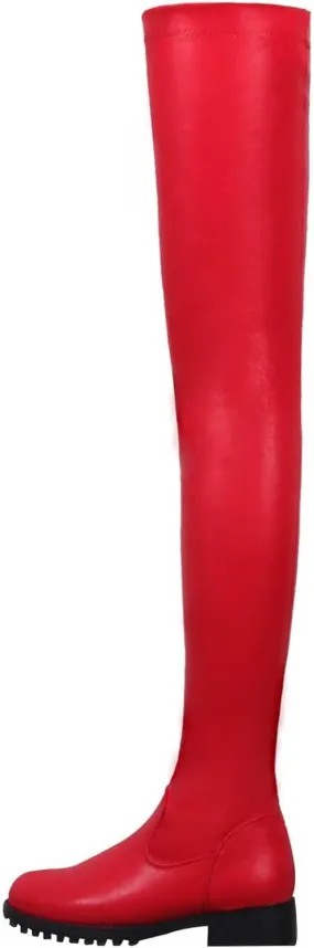 Thigh High Boots Chunky Heel Stretch Over The Knee Long Boots Sexy Fall Winter Fashion Round Toe Booties with Zipper