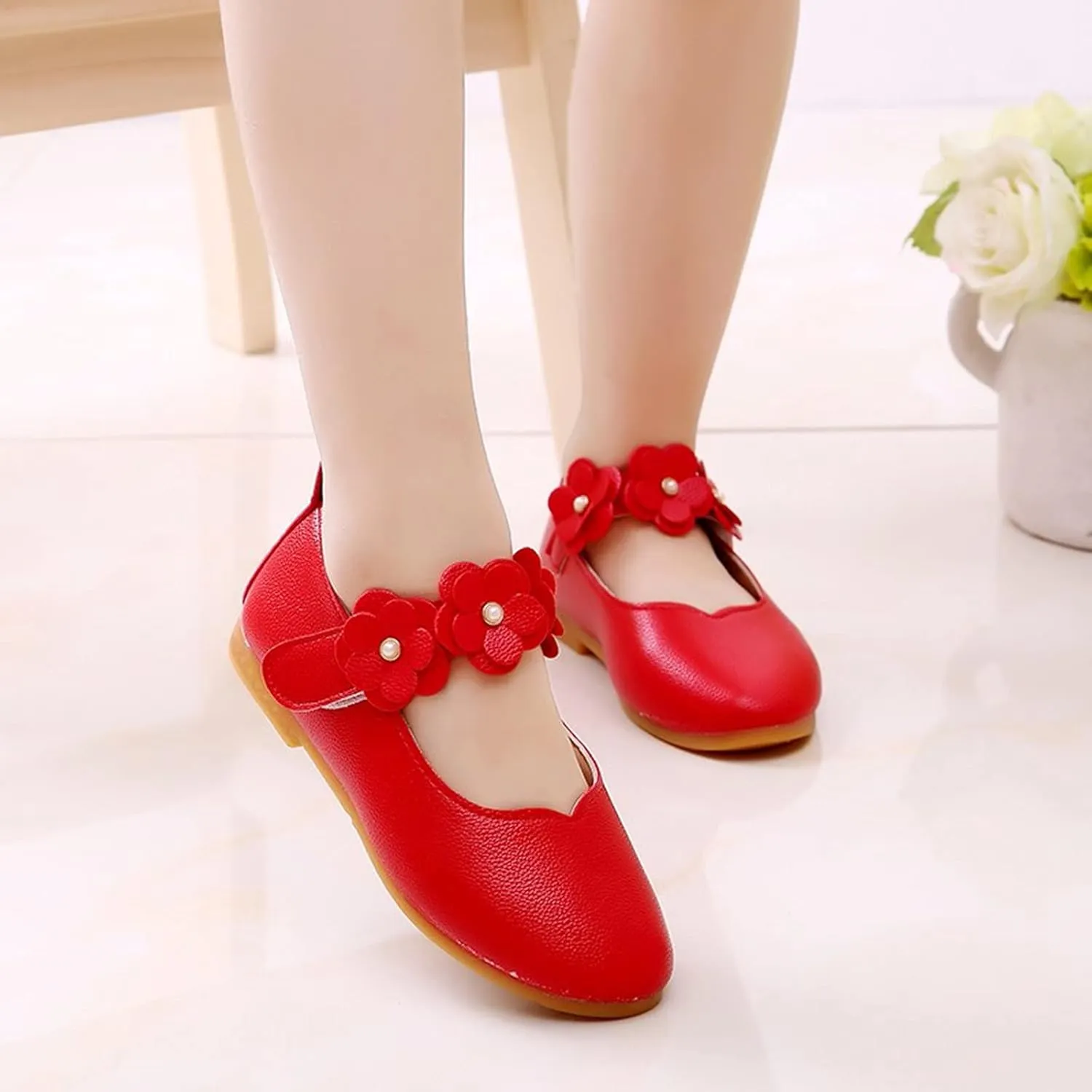 Toddler/Little Girls Mary Jane Ballerina Flat Princess Flower Girl Non-Slip Soft Slip On Dress Shoes for Wedding