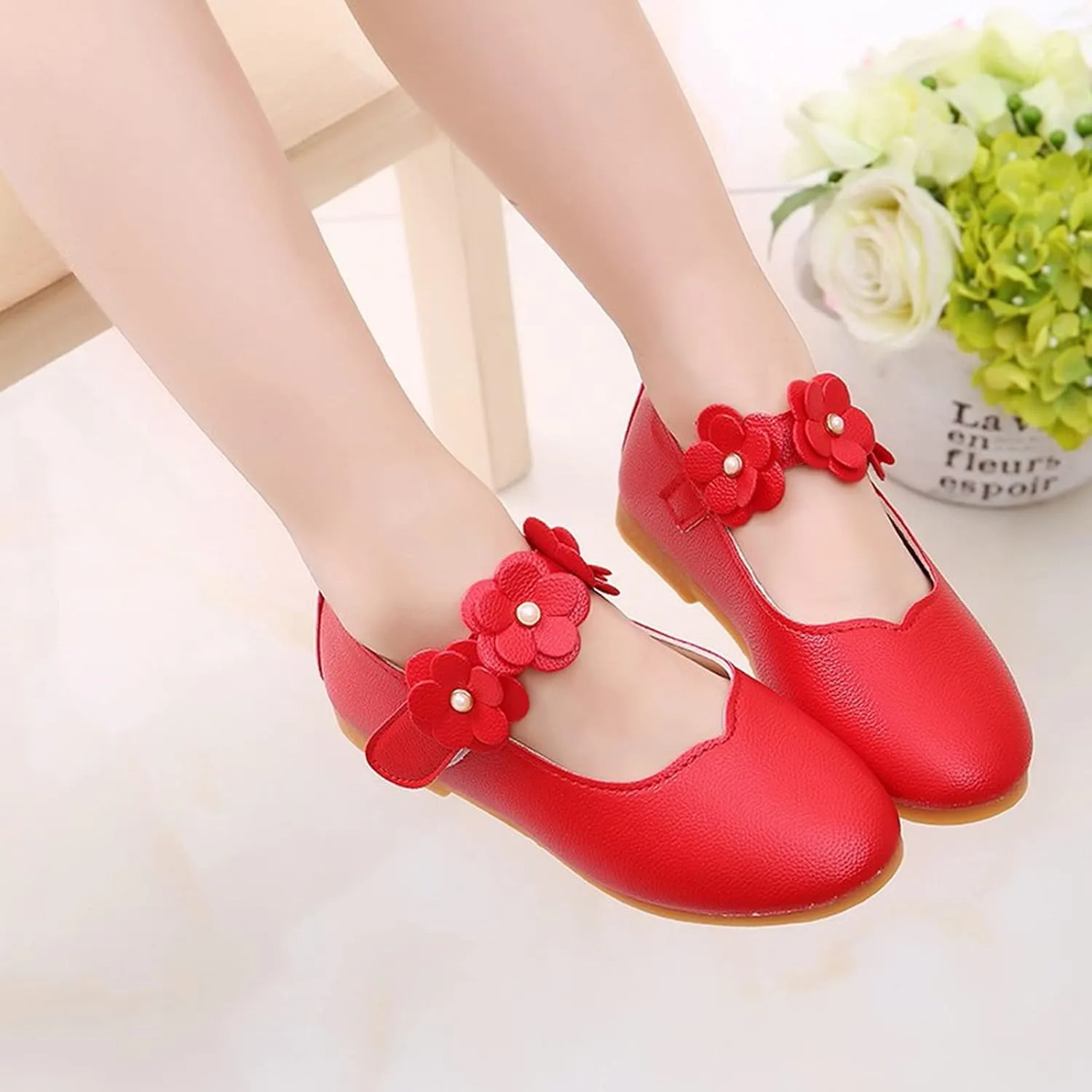 Toddler/Little Girls Mary Jane Ballerina Flat Princess Flower Girl Non-Slip Soft Slip On Dress Shoes for Wedding