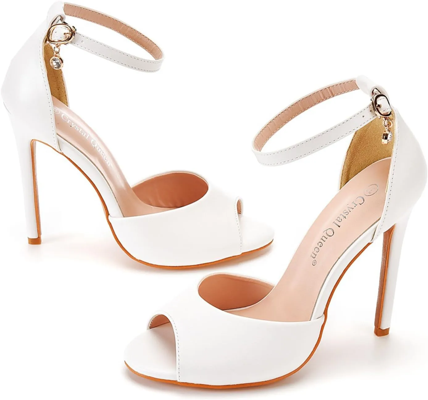 Wedding Shoes,Women's Peep Toe High Heels Womens Bridal Stiletto High Heels Buckles Evening Party Prom Sandals11cm