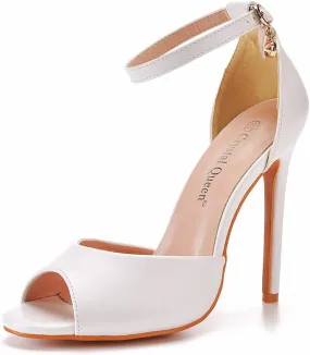 Wedding Shoes,Women's Peep Toe High Heels Womens Bridal Stiletto High Heels Buckles Evening Party Prom Sandals11cm
