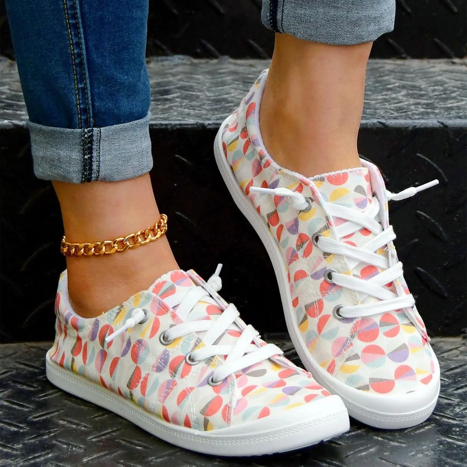 Women Fashion Casual Sneakers Canvas Lace-Up Loafers Lightweight Ladies Shoes Flat Soft Soled Comfortable Shoes Non Slip Cute Wide Feet Arch Support Toe Box Slippers Slipper Cozy B29-Pink