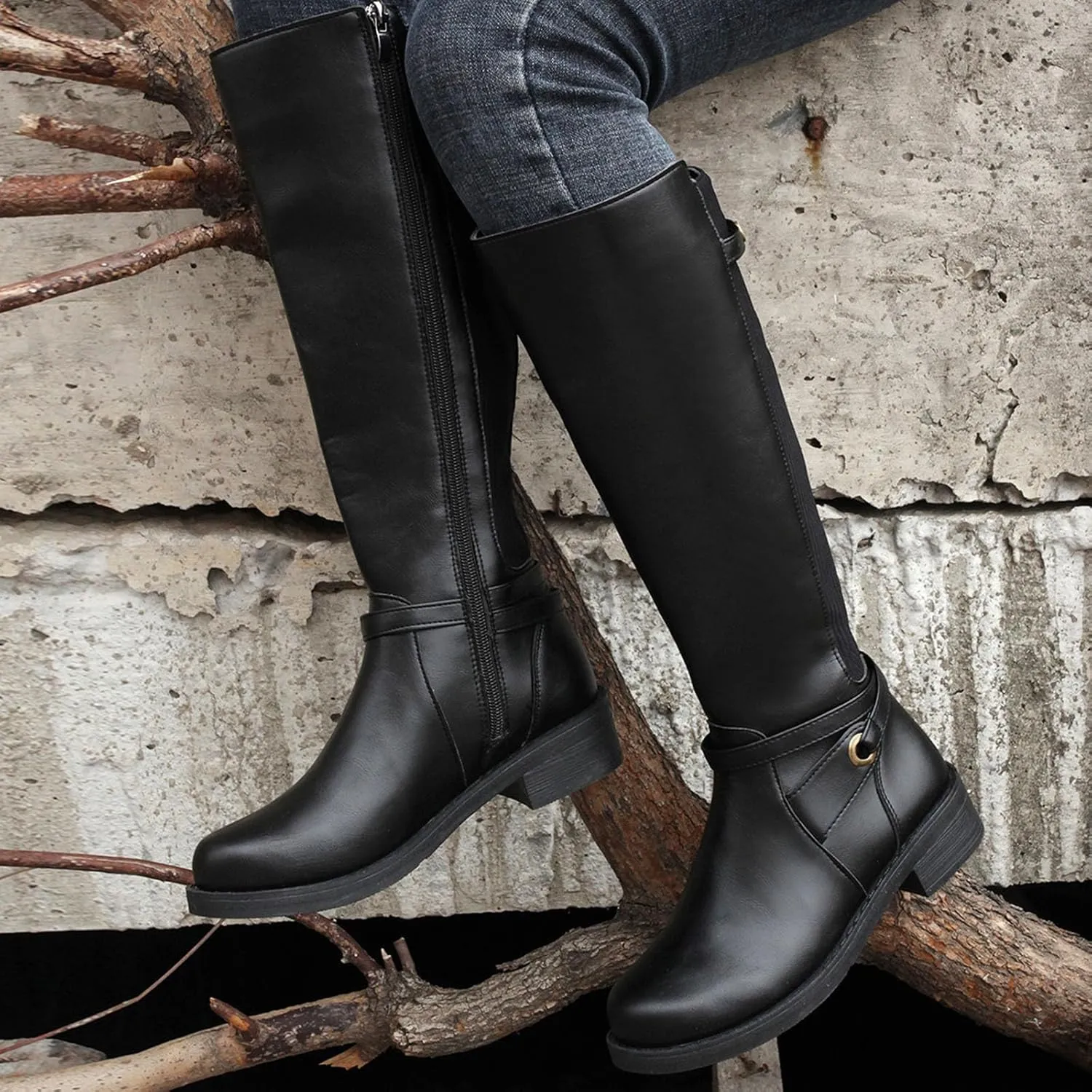 Women's Knee High Boots, Fall Boots for Women 2024 Trendy Side Zipper Chunky Block Heel Combat Booties Riding Boot
