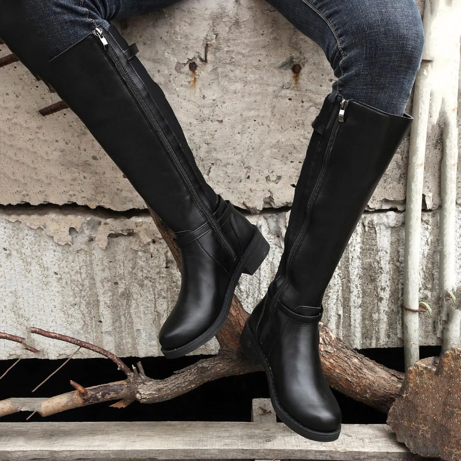 Women's Knee High Boots, Fall Boots for Women 2024 Trendy Side Zipper Chunky Block Heel Combat Booties Riding Boot