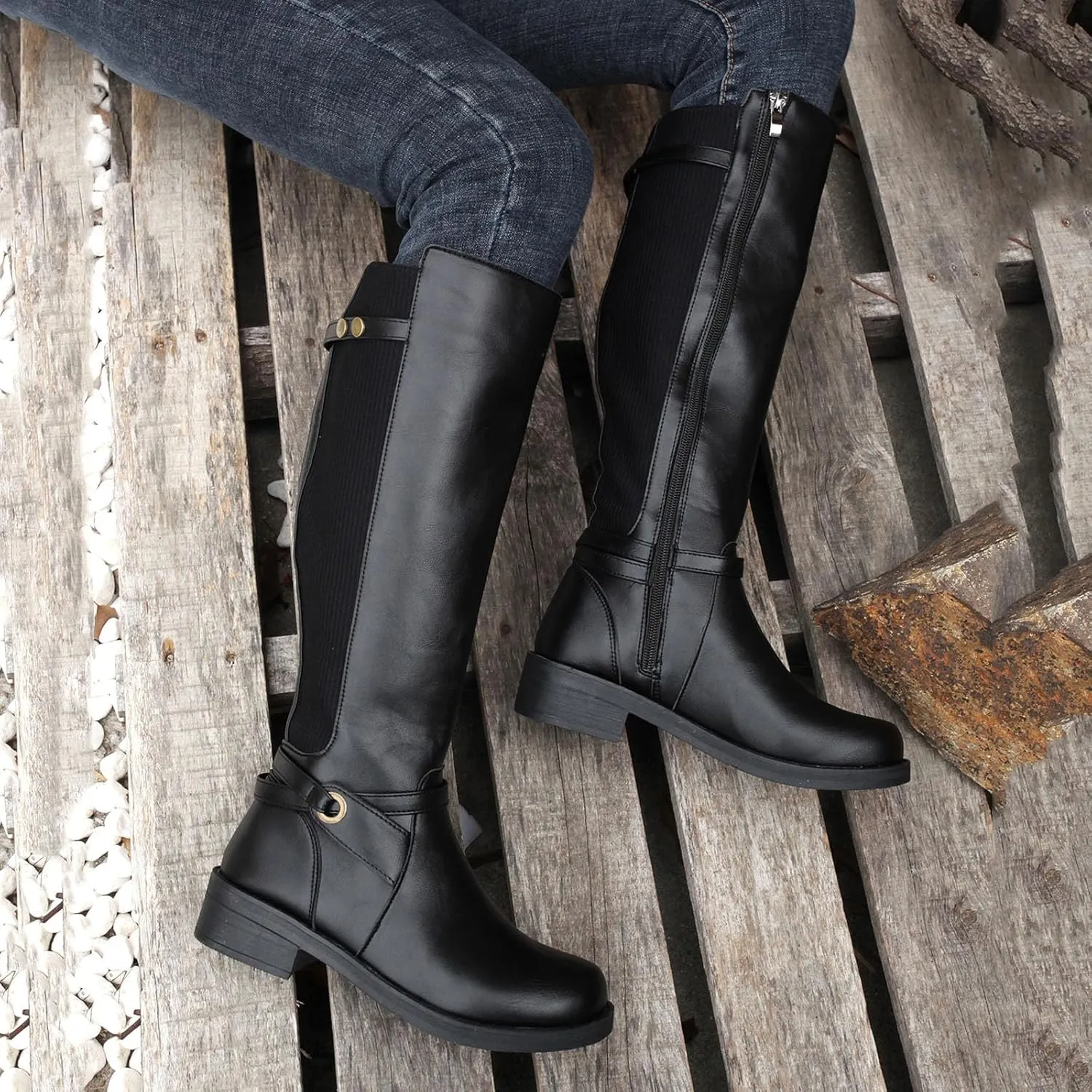 Women's Knee High Boots, Fall Boots for Women 2024 Trendy Side Zipper Chunky Block Heel Combat Booties Riding Boot