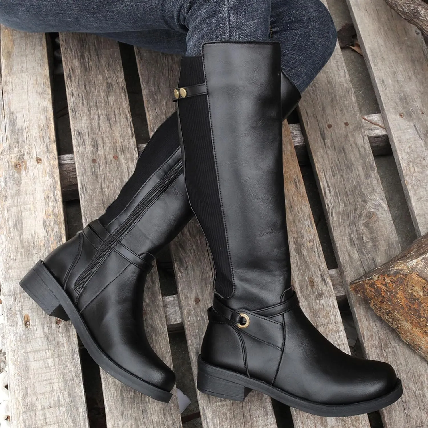 Women's Knee High Boots, Fall Boots for Women 2024 Trendy Side Zipper Chunky Block Heel Combat Booties Riding Boot