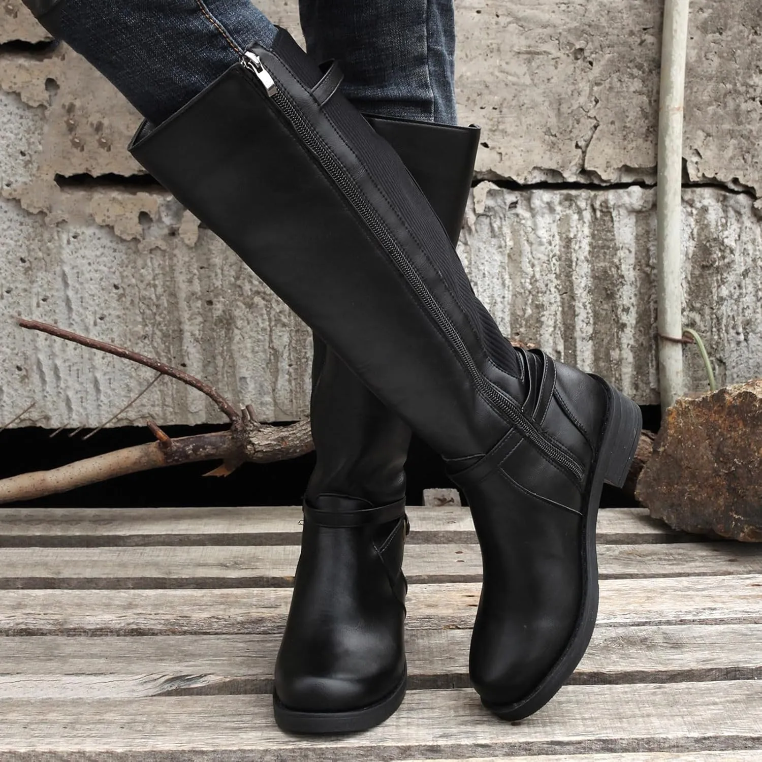 Women's Knee High Boots, Fall Boots for Women 2024 Trendy Side Zipper Chunky Block Heel Combat Booties Riding Boot
