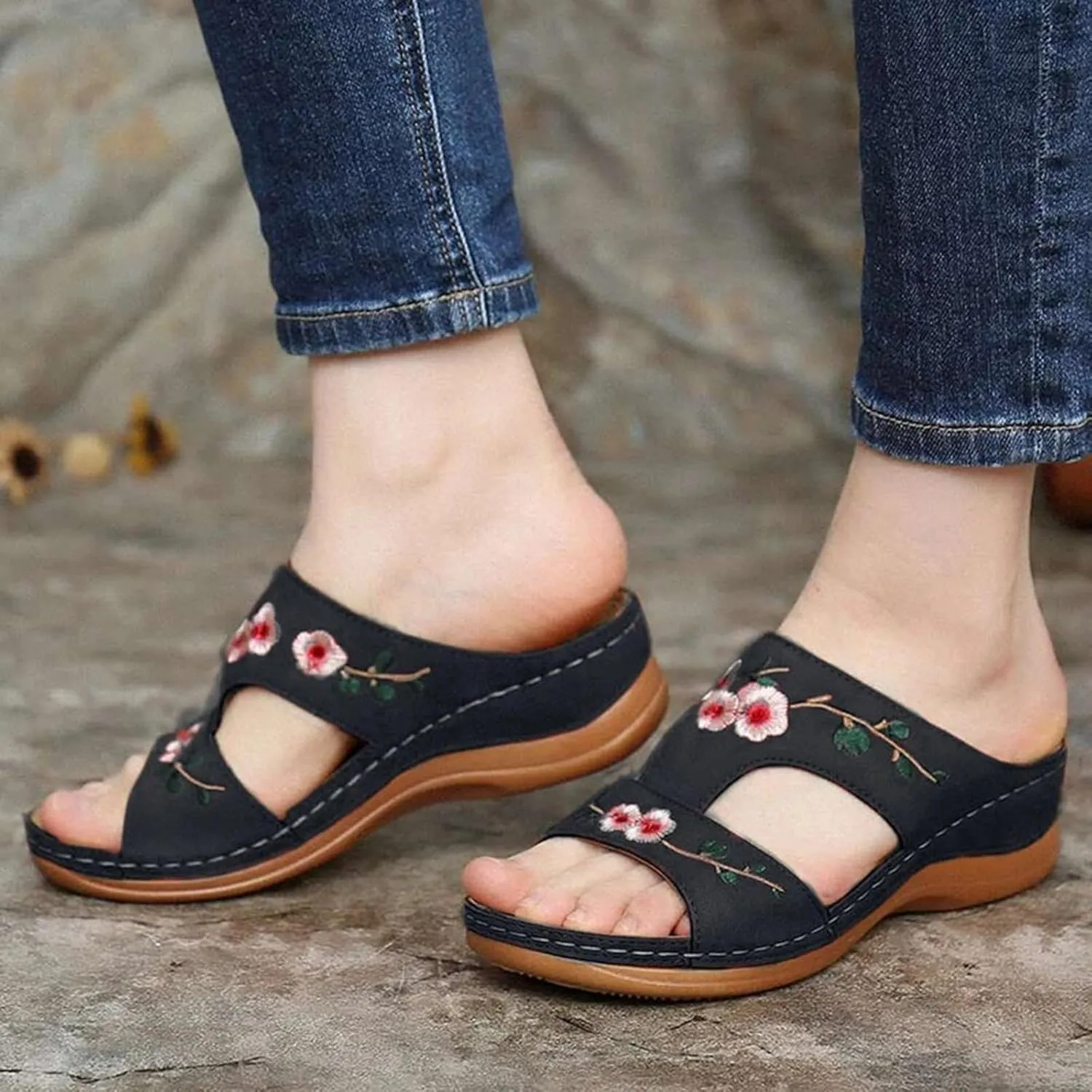 Womens Slippers Comfortable Casual Dressy Wedge Sandals Open Toe Slip On Slingback Summer Walking Shoes for Women Oceanside Beach Walking Shoes for Summer Outdoor